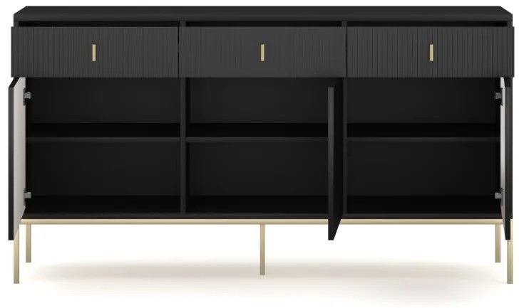 Komód 3 ajtóval és 3 fiókkal fekete színben arany fogantyúkkal – MAGGIORE MA03