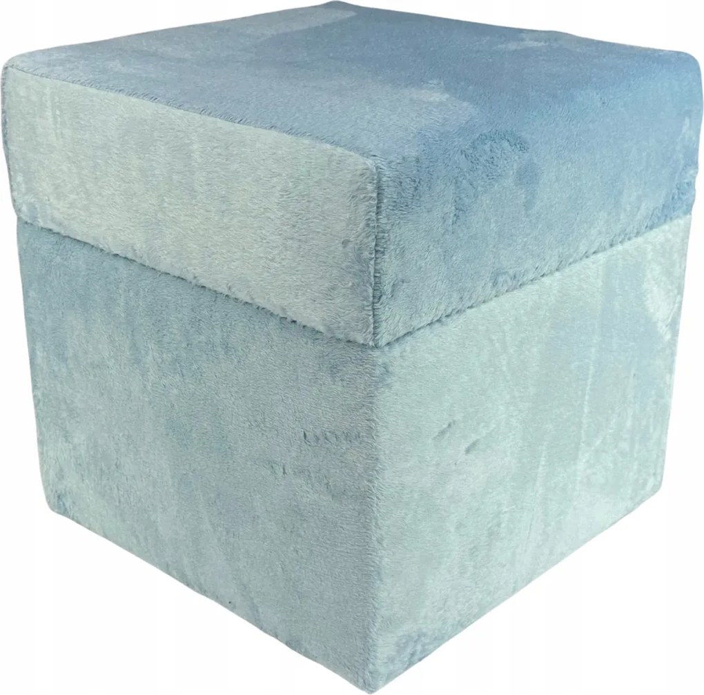 Négyzet alakú nyitható puff velvet minky világoskék szín