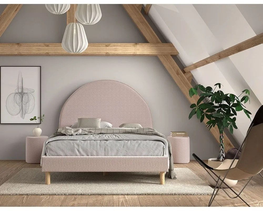 Rózsaszín kárpitozott egyszemélyes ágy ágyráccsal 140x200 cm MOON – Vipack