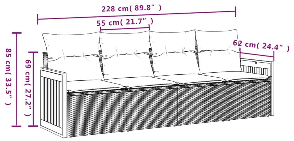 4 részes fekete polyrattan kerti ülőgarnitúra párnákkal