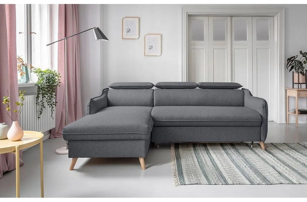 Sötétszürke kinyitható sarokkanapé (bal oldali) Sweet Harmony – Miuform