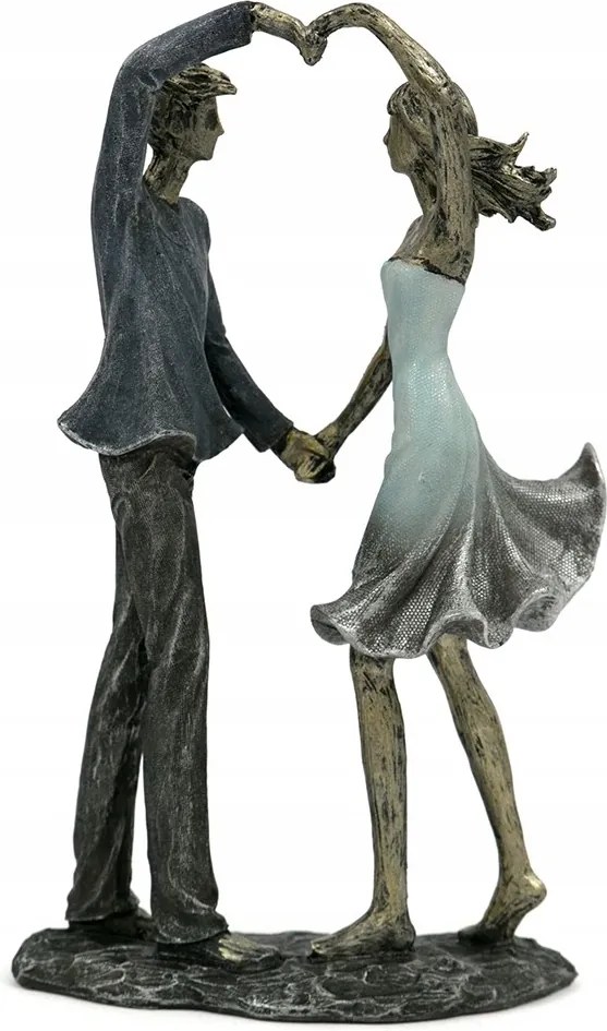 Szerelmes Pár Figura Szívvel Grafit Arany Kék 25cm