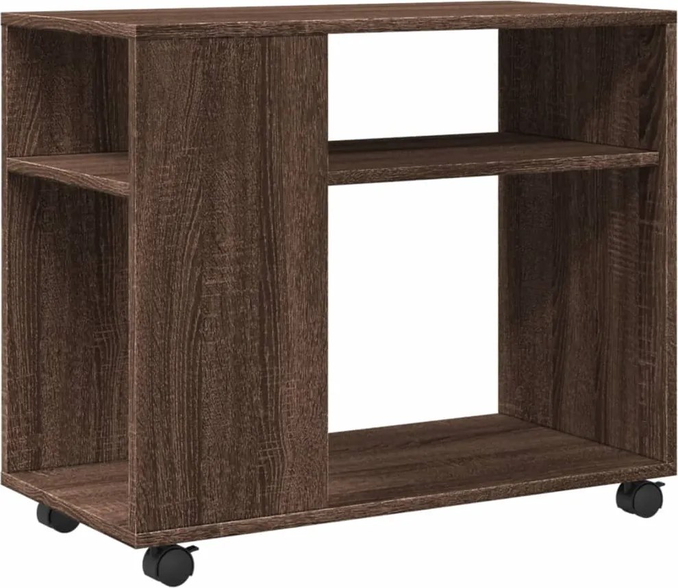 vidaXL barna tölgy színű szerelt fa kisasztal kerekekkel 70x35x60 cm