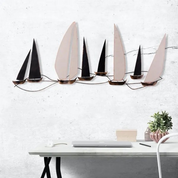 Fali dekoráció 52x117 cm fém vitorlás hajó