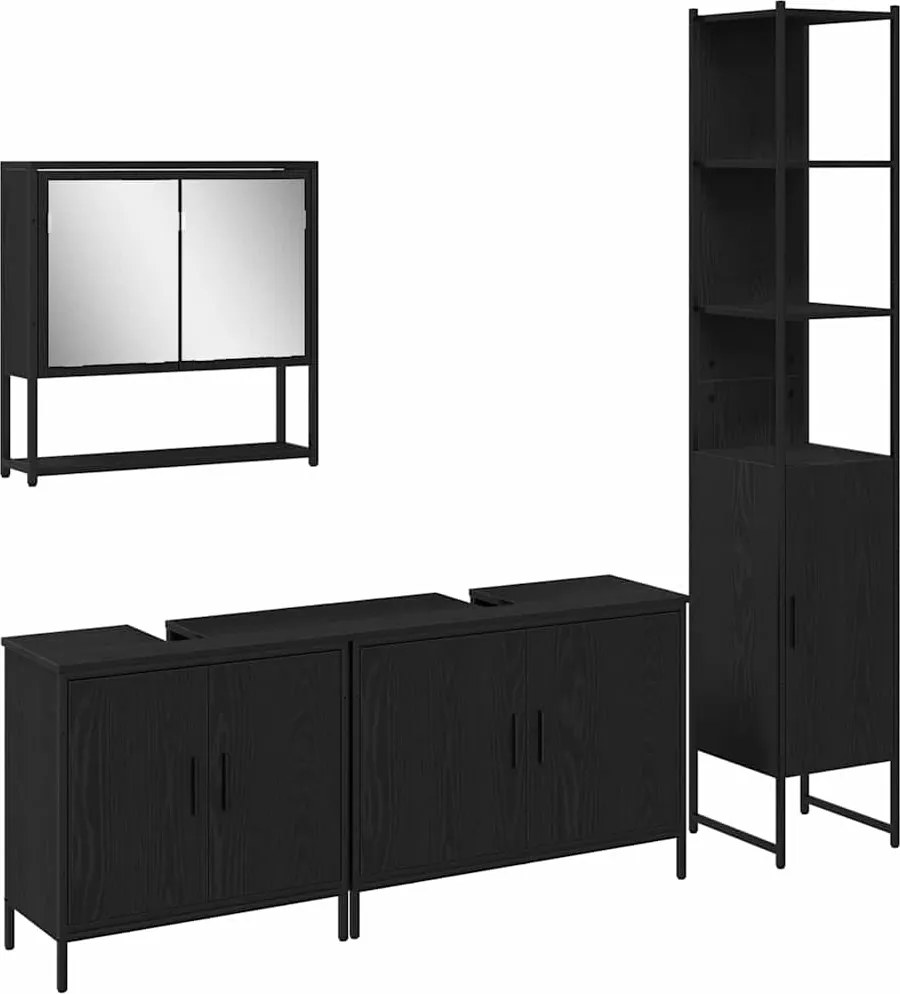 vidaXL Fürdőszoba bútor szett polcokkal tárolóval 4 pcs Fekete Faanyag