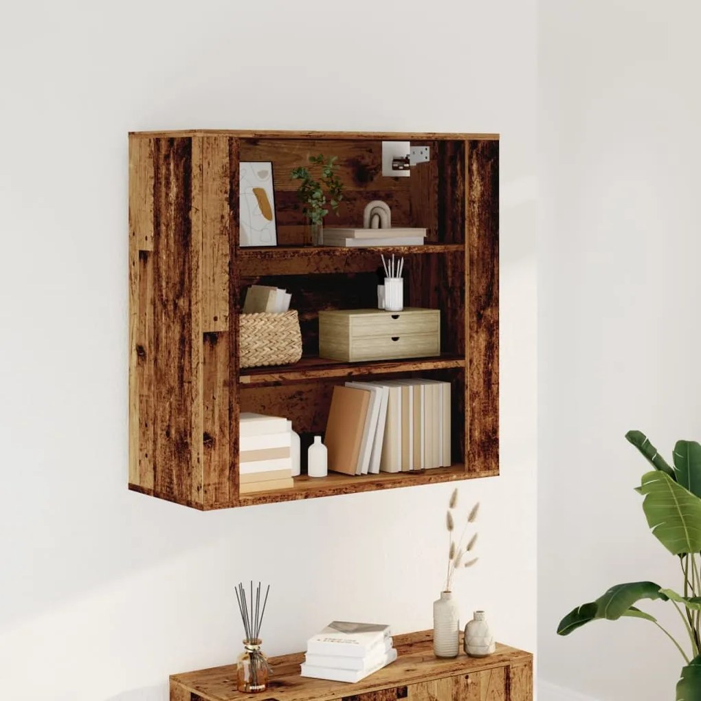 antik fa színű szerelt fa faliszekrény 80x33x80 cm