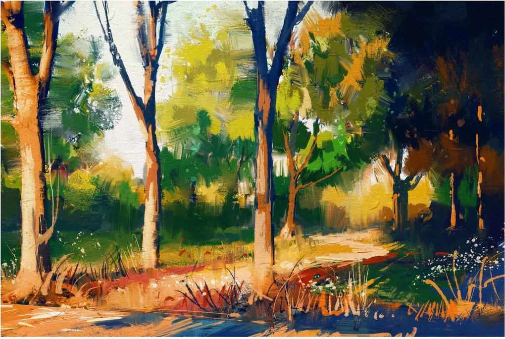 Erdő képe a nyári napsütésben, festmény (90x60 cm)