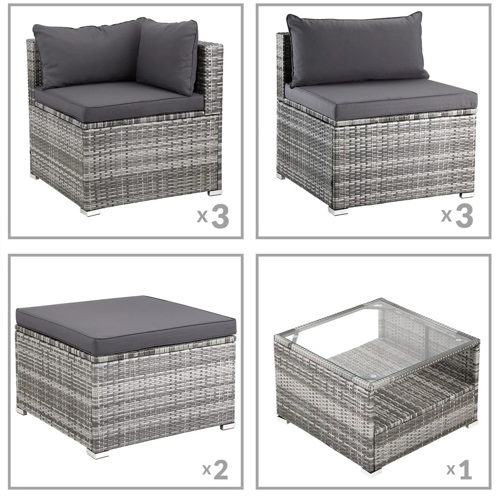 Deuba Kerti polyrattan bútor szett XXL - szürke/antracit párnák