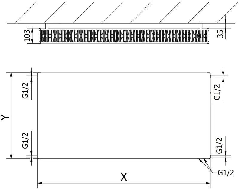 Mexen CVF22, lapos radiátor 900 x 400 mm, alsó csatlakozás, 880 W, fekete, W622F-090-040-70