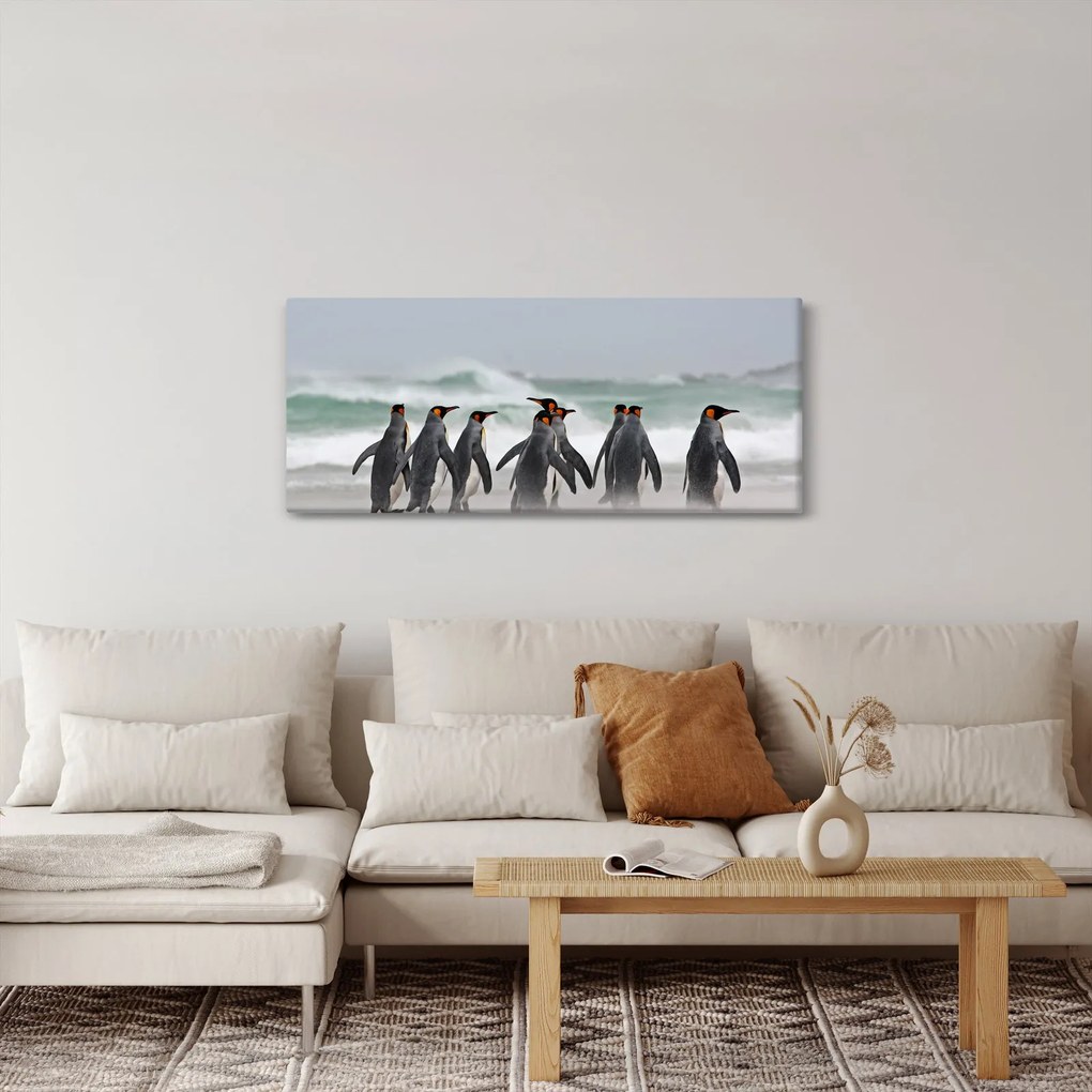 Pingvinek képe az óceán mellett (120x50 cm)