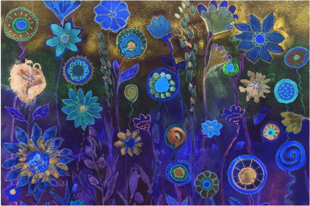 Sötétkék virágok képe (90x60 cm)