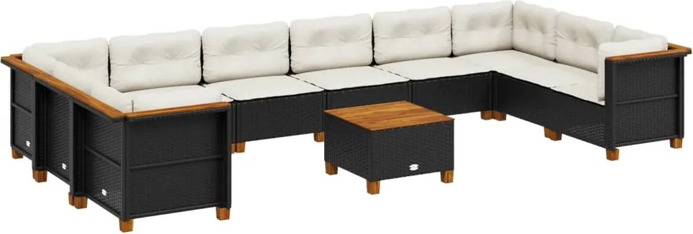 vidaXL 11 részes fekete polyrattan kerti ülőgarnitúra párnákkal