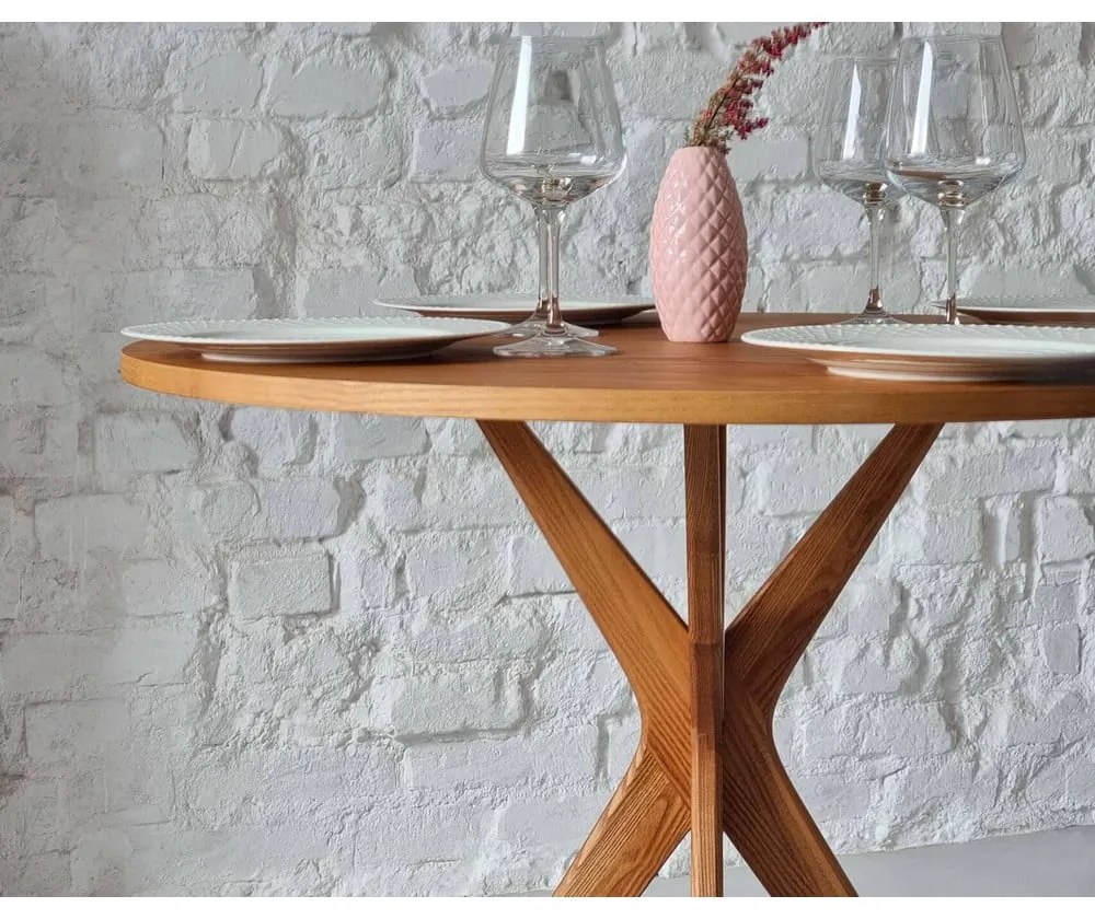 Kerek étkezőasztal kőrisfa dekoros asztallappal ø 90 cm Jubi – Ragaba