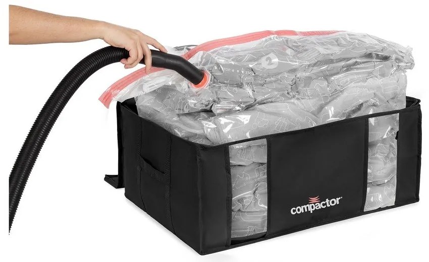 Vákuumos-megerősített textil ruhatároló doboz szett 2 db-os 65x45x27 cm Black Edition – Compactor