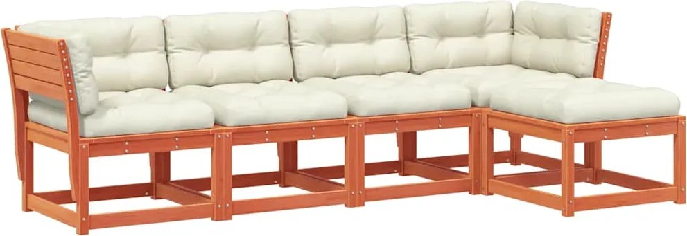 vidaXL 5 részes viaszbarna tömör fenyőfa kerti ülőgarnitúra párnákkal