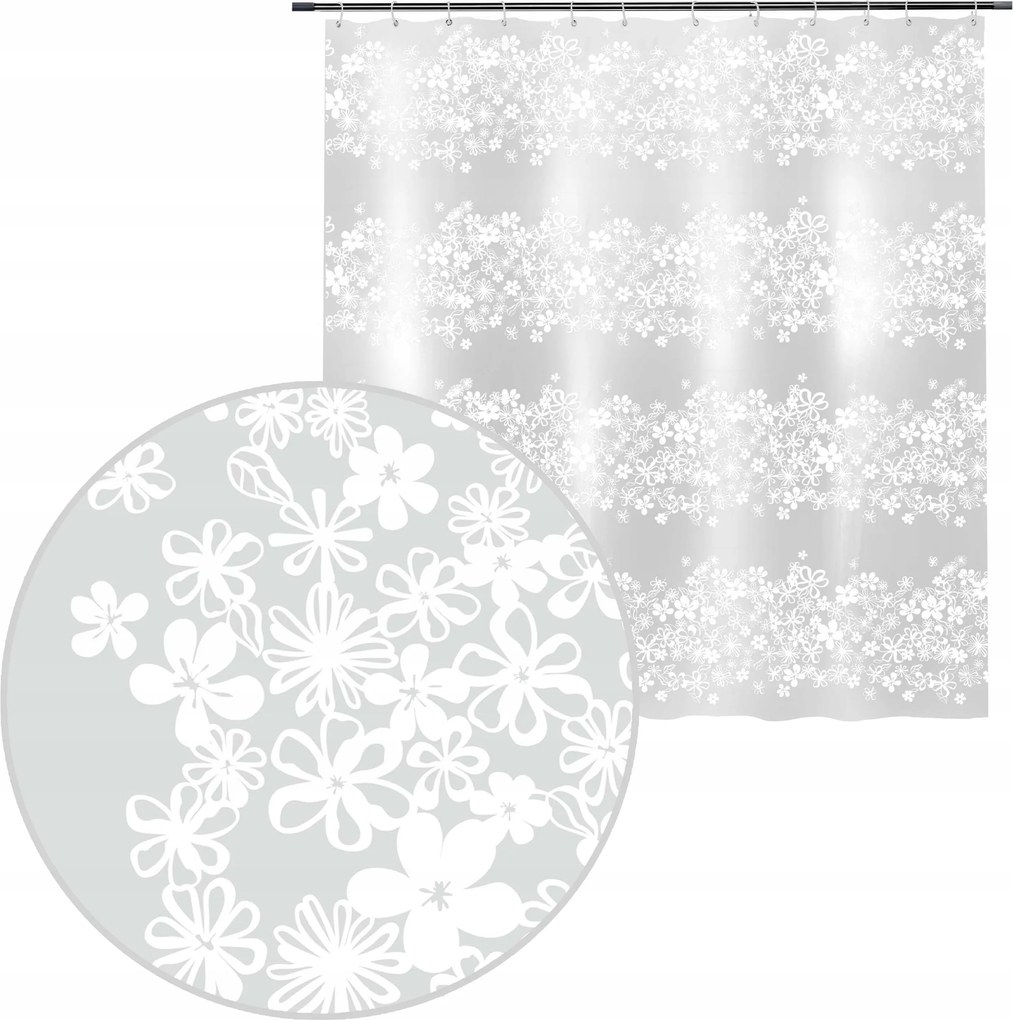 Zuhanyfüggöny 180x200 Tejfehér Fürdőszobai Virágok Peva Ellenálló