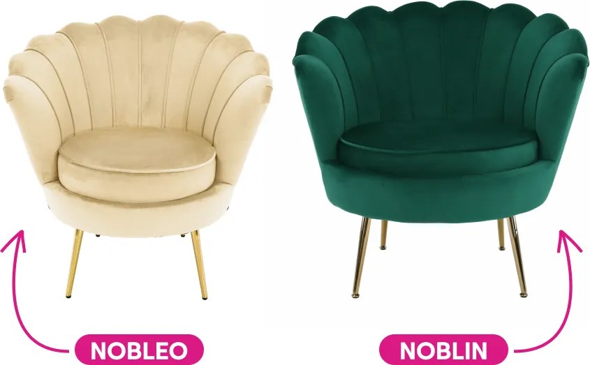 Art-deco stílusú fotel, bézs Velvet szövet/gold arany króm, NOBLEO