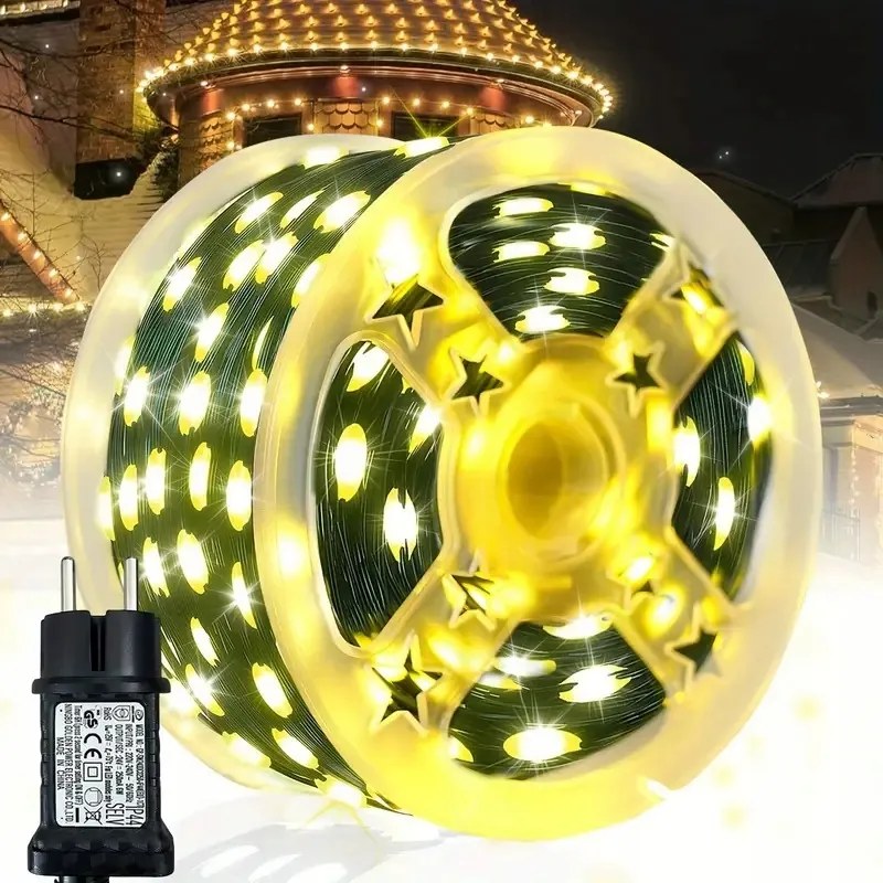 Drótos lámpa Micro Led 500 50m Meleg fehér Zöld kábel IP44 távirányítóval