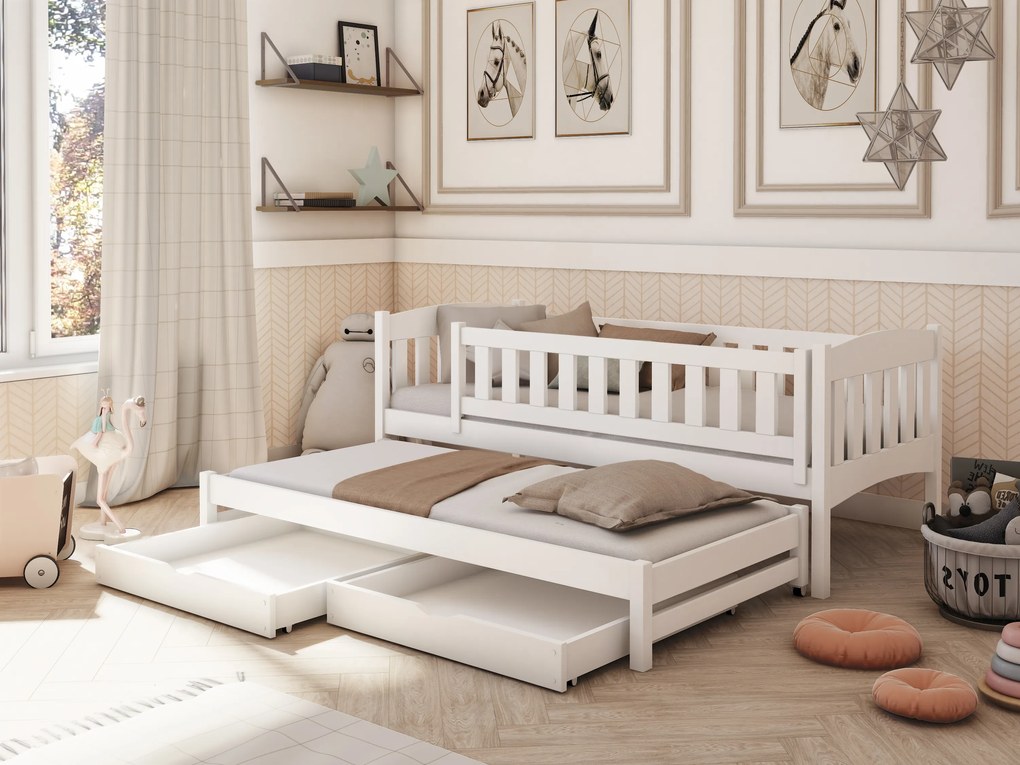 Gyerekágy 90 x 200 cm Amalia (ágyráccsal és tárolóhellyel) (fehér). Akció -10%. 1013109