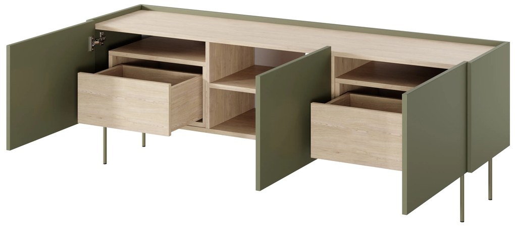 Desin 170 3D2SZ háromajtós TV-szekrény kettő fiókkal - olíva / nagano-tölgy
