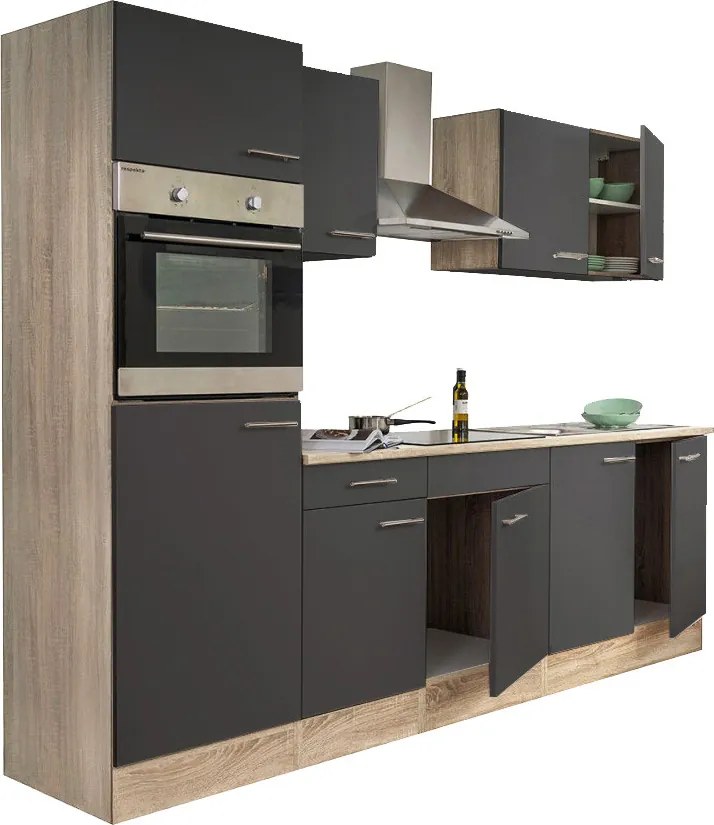 Yorki 270 konyhabútor sonoma tölgy korpusszal, selyemfényű antracit fronttal