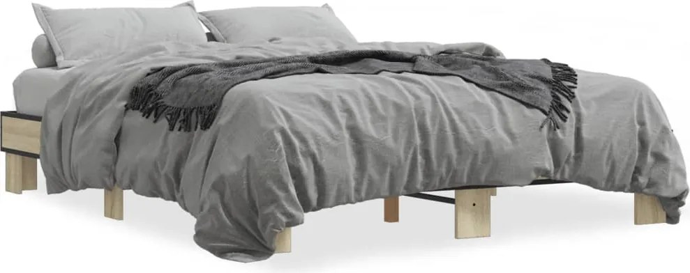 vidaXL sonoma tölgyszínű szerelt fa és fém ágykeret 150 x 200 cm