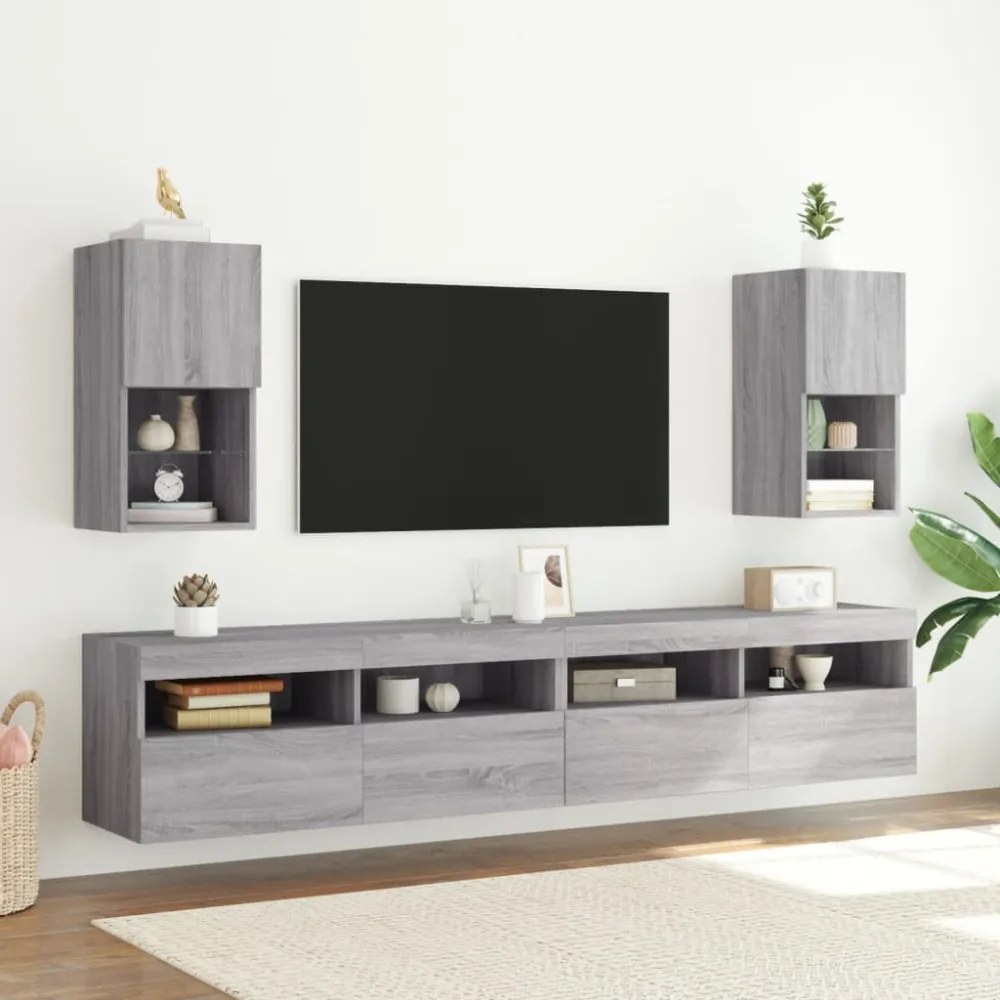 2 db szürke sonoma TV-szekrény LED lámpákkal 30,5x30x60 cm