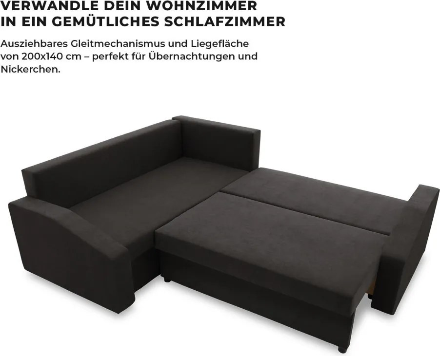 Grande Plus sarokkanapé, baloldali, szövet anyag, fekete