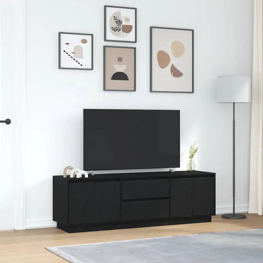 fekete TV-szekrény LED-világítással 160,5x41x50 cm
