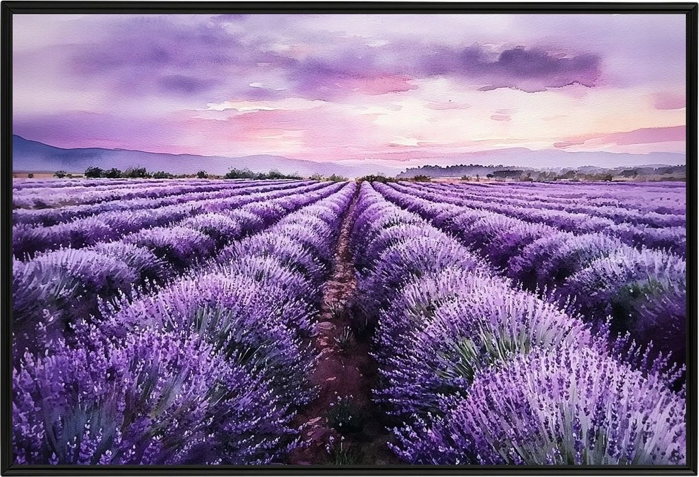 Poszter Keret Alumínium Tájkép Mező Ültetvény Virágok Levendula Lila 60x40