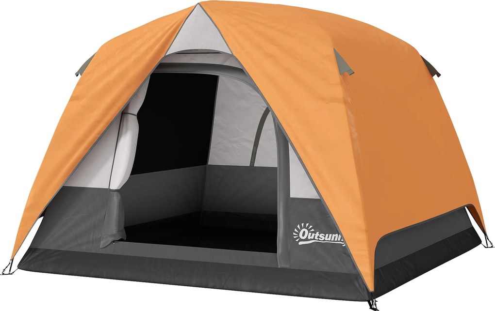 Outsunny 2-4 Fős Kempingtábori Sátor Összecsukható Sátor Hálóajtó Ablakokkal, Kampó Zsebbel és Vízálló Hordtáskával, Könnyű Telepítés Túrázáshoz | Aos