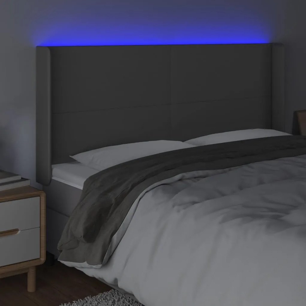 szürke műbőr LED-es fejtámla 163x16x118/128 cm