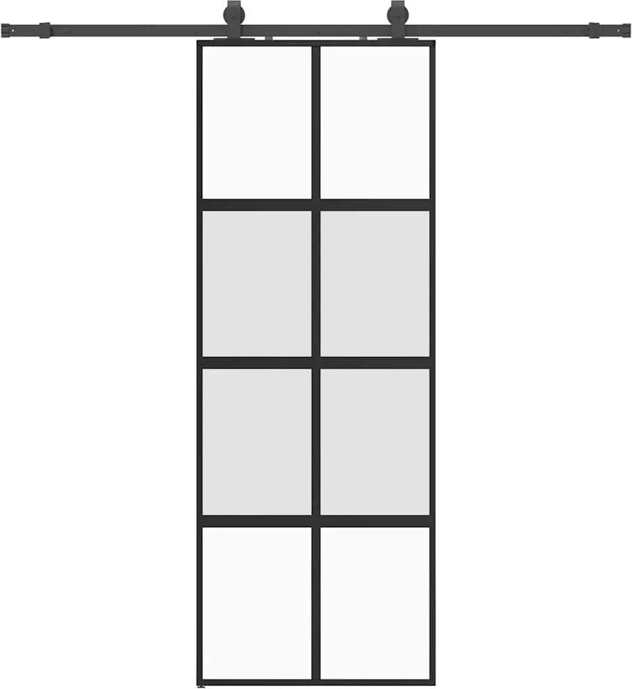 vidaXL fekete edzett üveg tolóajtó fémszerelék szettel 76x205 cm