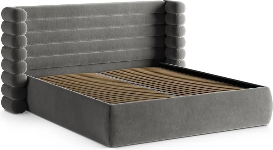 Szürke kárpitozott ágyneműtartós franciaágy ágyráccsal 180x200 cm Mount – Micadoni