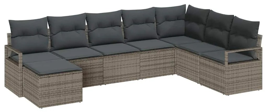 Kerti Kanapé Szett 8 pcs Szürke Poli rattan, porfestett acél
