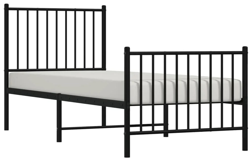 fekete fém ágykeret fej- és lábtámlával 75 x 190 cm