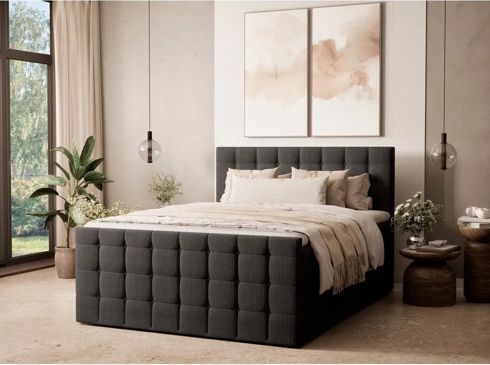 Antracitszürke ágyneműtartós boxspring ágy 180x200 cm Tasca – Maison de Rêve