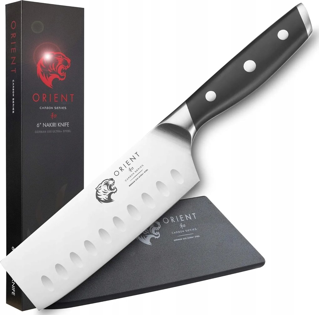 Nakiri Orient Carbon konyhakés, német acél X50 Ultra+, fekete