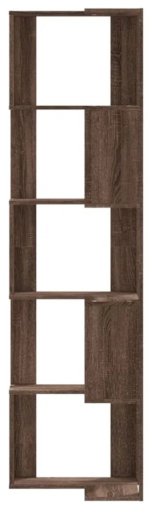 5 szintes barna tölgy szerelt fa sarok könyvespolc 50x50x179 cm