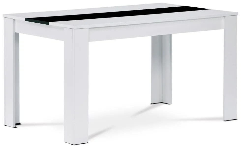 Masă modernă albă cu dungi decorative negre. Dimensiuni: 138x80x75 cm.