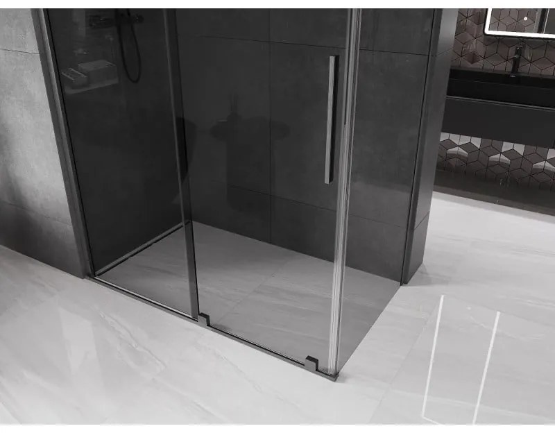Mexen Velar, tolóajtós zuhanykabin 160 x 85 cm, 8mm szürke üveg, polírozott grafit, 871-160-085-41-66