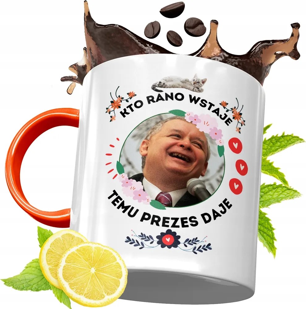 Narancssárga Bögre A Pis Elnökétől Jaroslaw Kaczynski fényképes nyomtatással