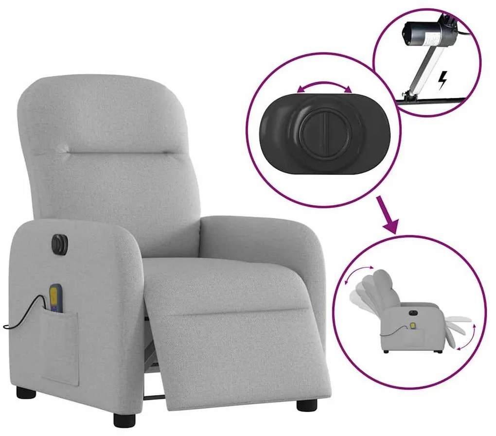 vidaXL felhőszürke szövet dönthető elektromos masszázsfotel