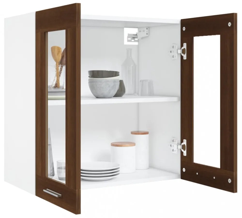 “Lyon” barna tölgy színű szerelt fa üvegszekrény