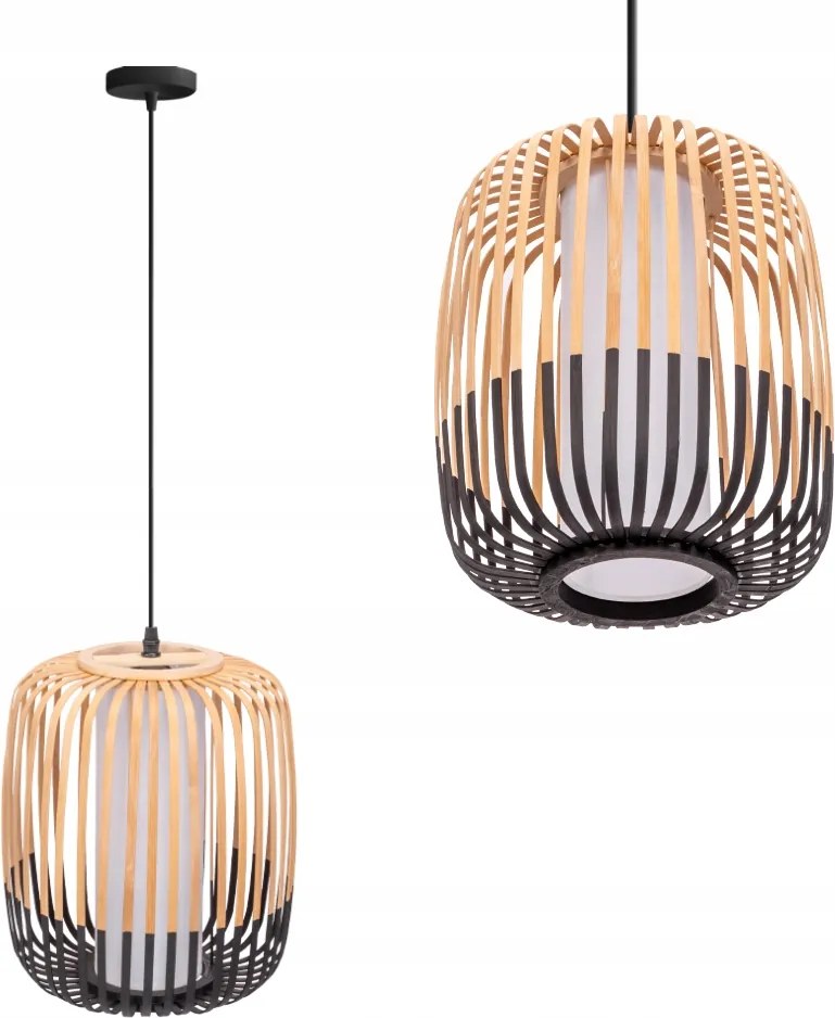 Boho Bambusz Függőlámpa Natúr, Fekete