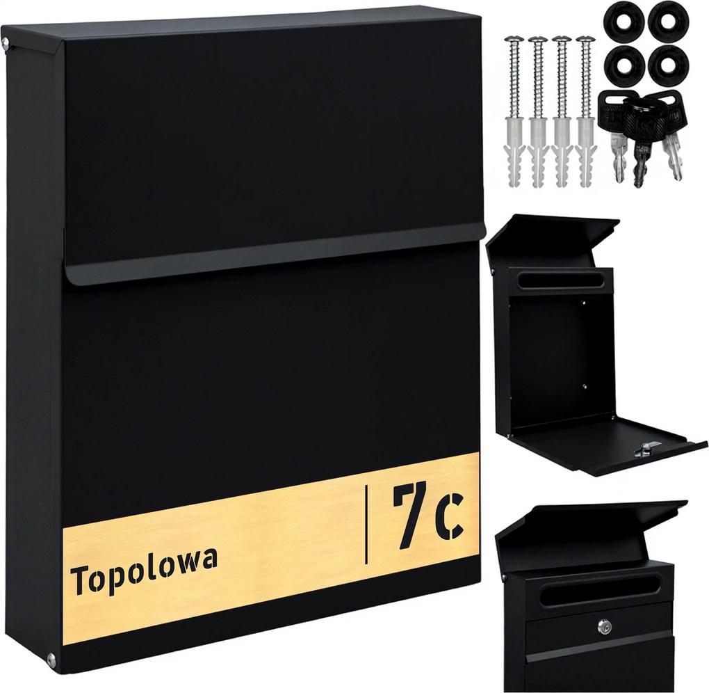 Postaláda Fekete Laminált Felirat Cím Utca Szám