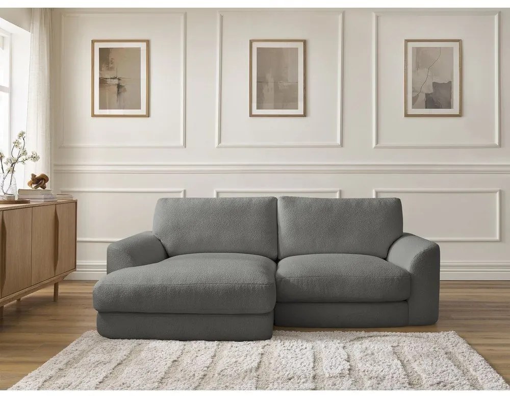 Sötétszürke buklé sarokkanapé (bal oldali-heverő résszel) Leonore – Bobochic Paris