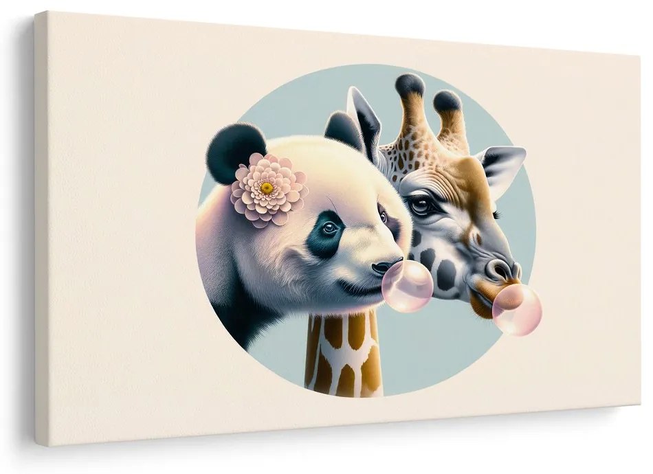 Kép panda és zsiráf rágógumi buborékkal