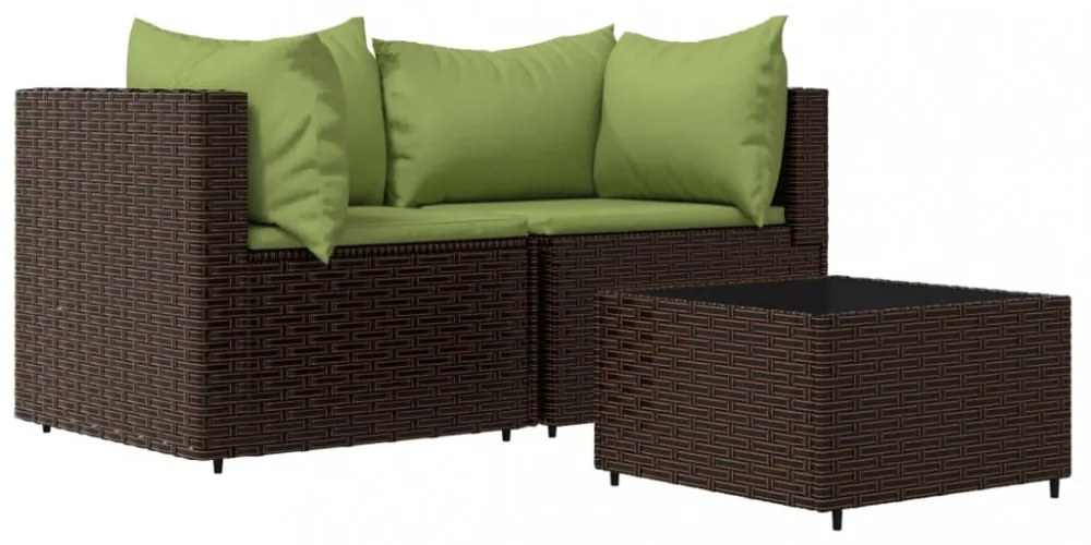 3 részes barna polyrattan kerti ülőgarnitúra párnával