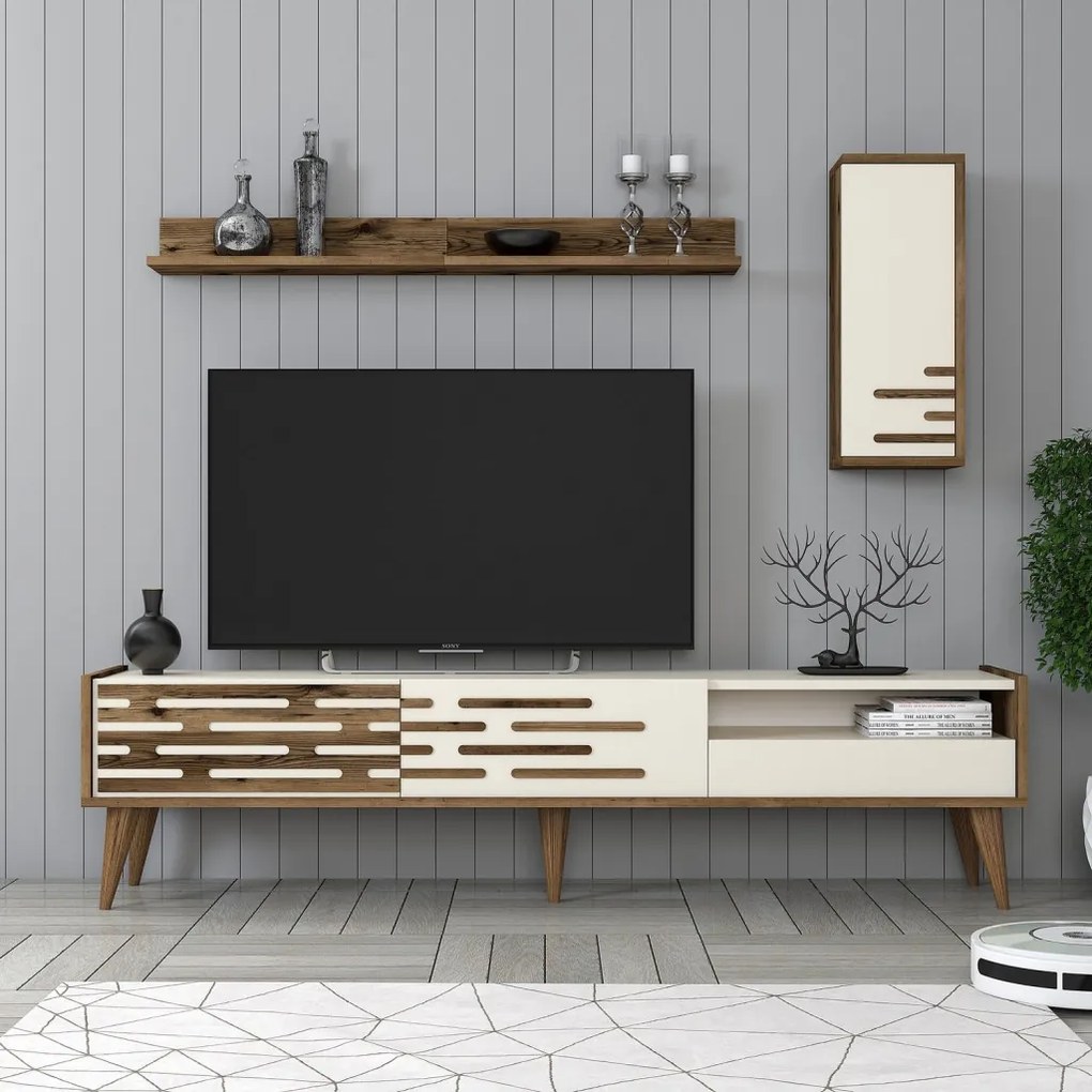 Valensiya TV-állvány, dió-krém, 180 cm – TR845HCT5346